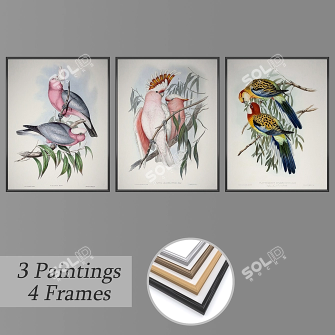 Artistic Wall Paintings Set of 3 3D model image 1