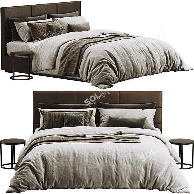 Sleek Modena Leather Bed 3D model image 1