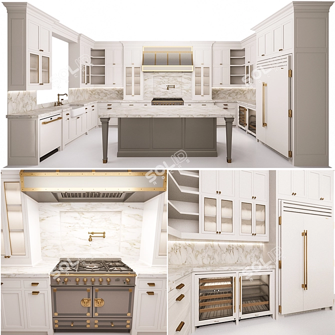 Classic Style Kitchen with Island 3D model image 1