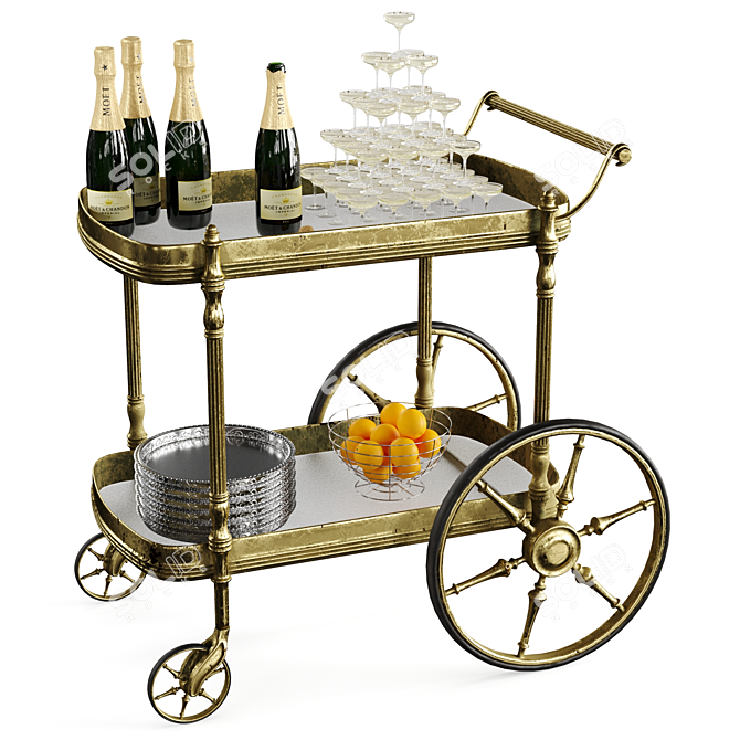 Elegant Champagne Bar Cart 3D model image 1