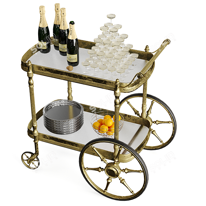 Elegant Champagne Bar Cart 3D model image 2