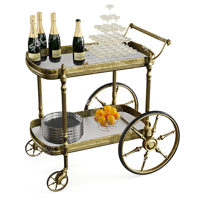 Elegant Champagne Bar Cart 3D model image 3
