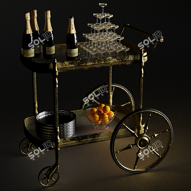 Elegant Champagne Bar Cart 3D model image 4