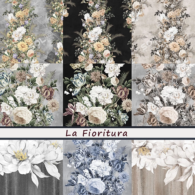 Fioritura: Airy Floral Wallpaper 3D model image 1