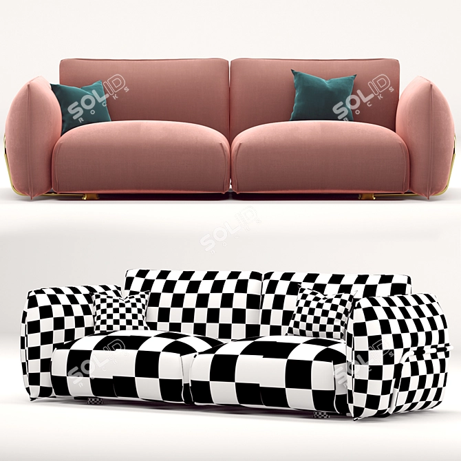 Dion Velvet 3 Seater Sofa 3D model image 3