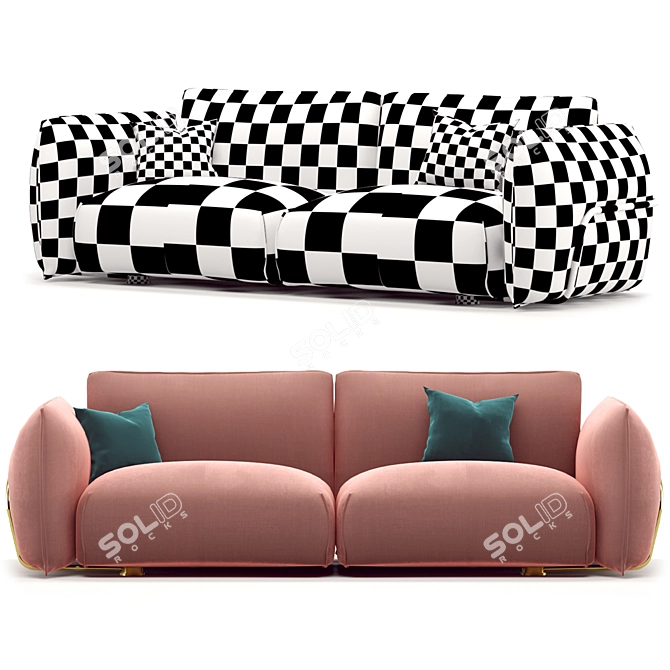 Dion Velvet 3 Seater Sofa 3D model image 9