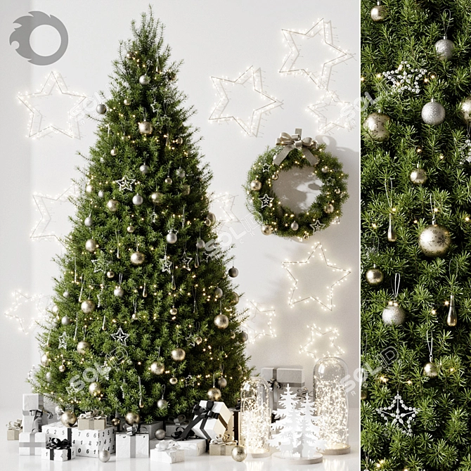 Festive Christmas Tree Decoration 3D model image 6