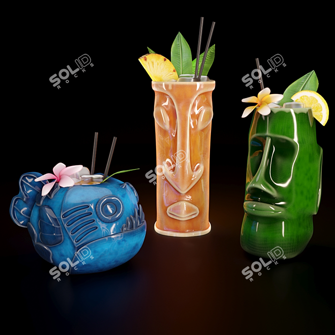 Tropical Tiki Glass Set 3D model image 1