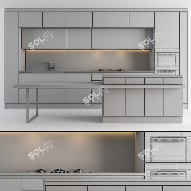 Modern White and Wood Kitchen 32 3D model image 1