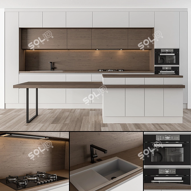 Modern White and Wood Kitchen 32 3D model image 5