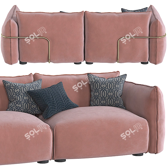 Blush Pink Velvet 3 Seater - Dion 3D model image 2