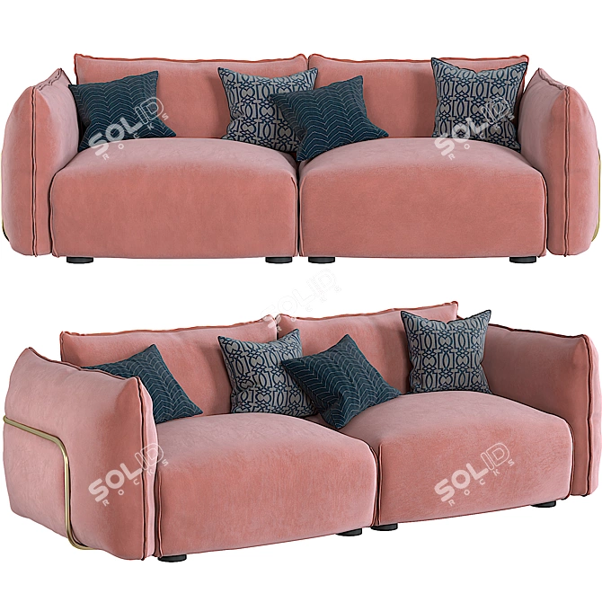 Blush Pink Velvet 3 Seater - Dion 3D model image 3