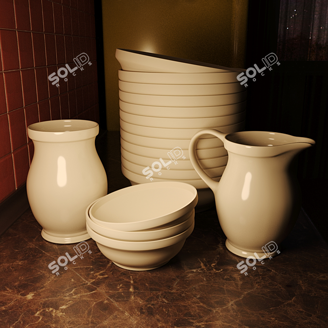 Elegant Ceramic Dish Set 3D model image 3