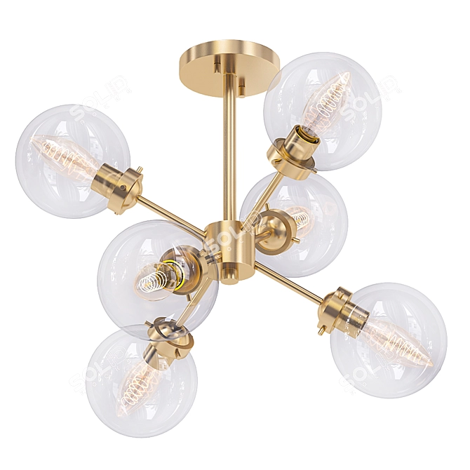 Mid-Century Gold Semi-Flush Ceiling Light 3D model image 1