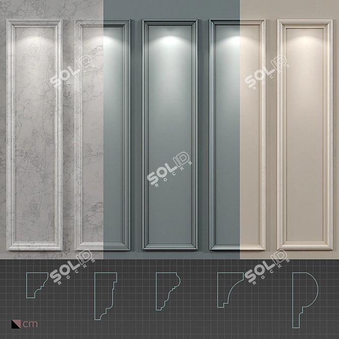 Classic Boiserie Wall Molding 3D model image 2