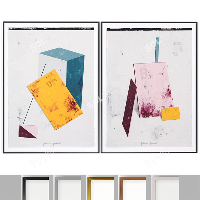 Modern Art Frames: 2 Wood, Metal, Gold 3D model image 1