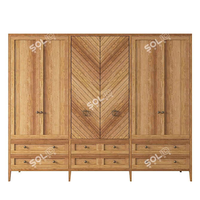 Rustic Wood Wardrobe 3D model image 2