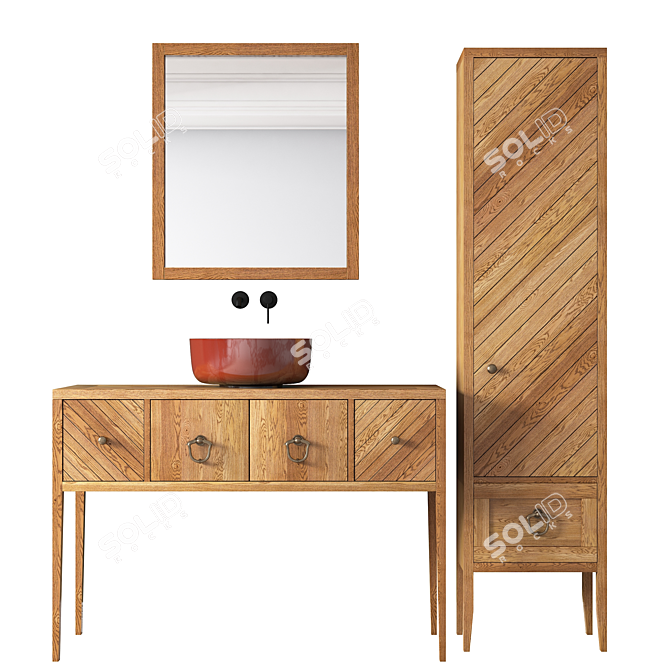 Wooden Bath Ensemble 3D model image 1