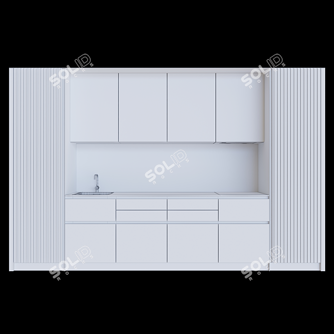 Sleek Monochrome Modern Kitchen Set 3D model image 4