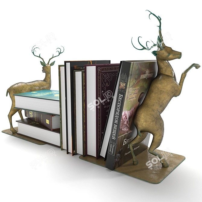 Vintage Book Set with Bronze Holders 3D model image 2