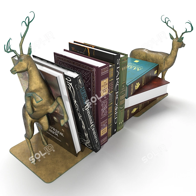 Vintage Book Set with Bronze Holders 3D model image 3