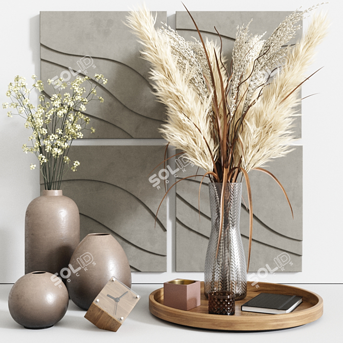 Pampa Grass Bouquet Decor Set 3D model image 1