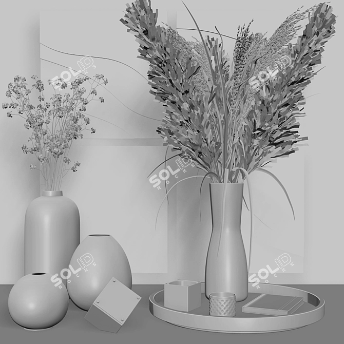 Pampa Grass Bouquet Decor Set 3D model image 4