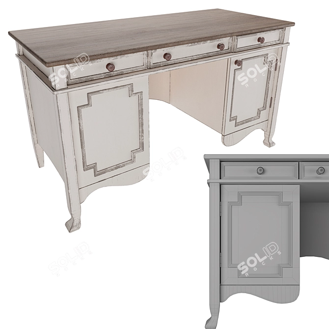 Victorian Classic Work Desk 3D model image 4