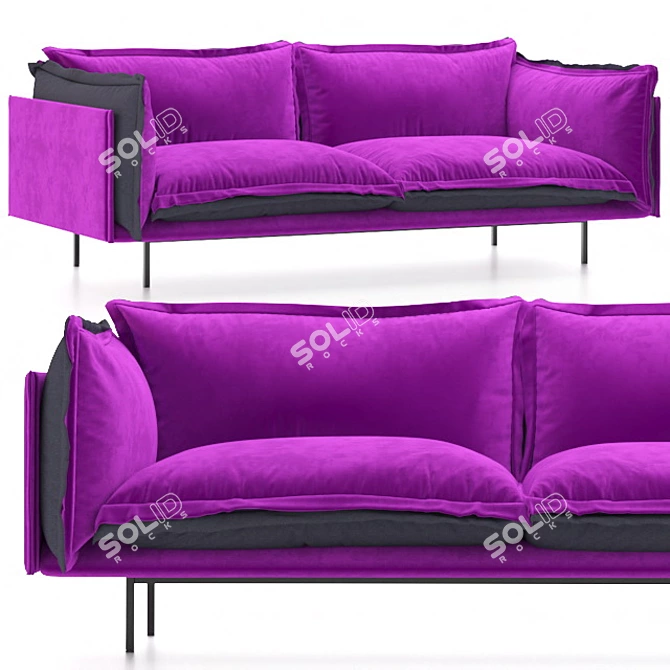 Barcelona 2-Seater Sofa, Italia 24 Fabric, Metal Legs 3D model image 2