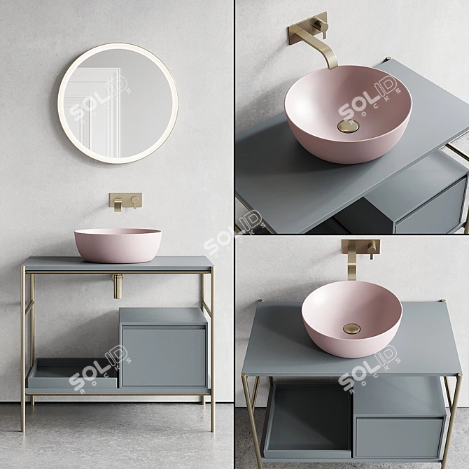 Nic Design Velo 87 - Modern Vanity with Ovvio Washbasin & Pastille Mirror 3D model image 1