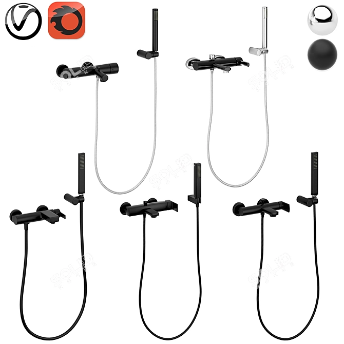 Cezares Set 05: Adjustable Shower Head 3D model image 1