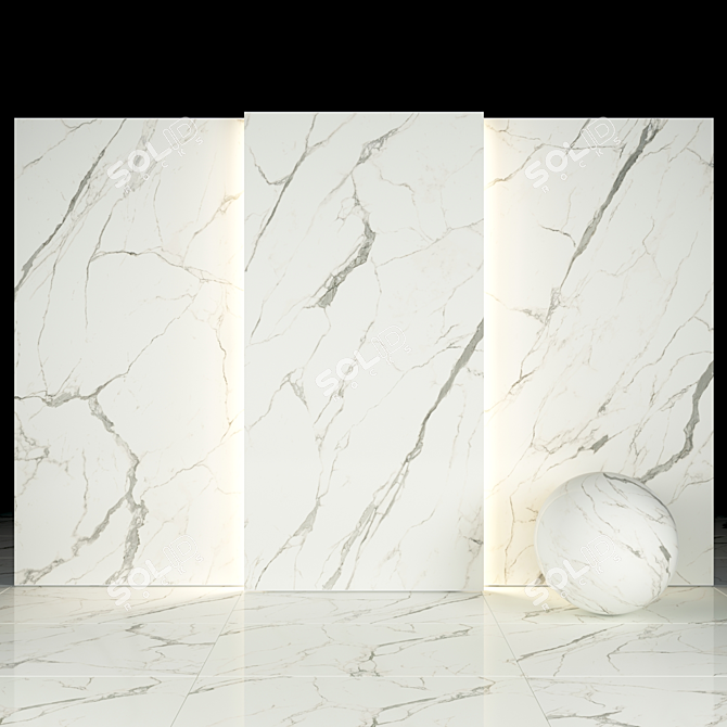 White Calacatta Glossy Texture Slabs & Tiles 3D model image 2