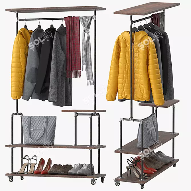 Urban Steel Clothing Rack 3D model image 1