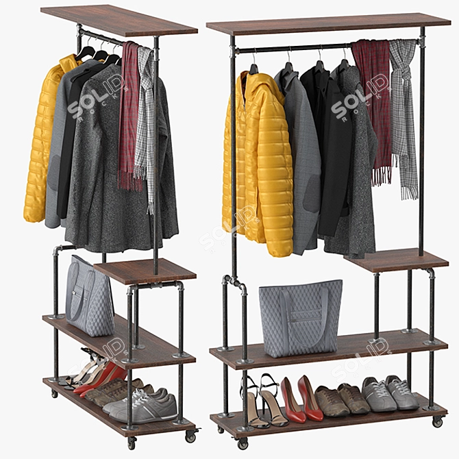 Urban Steel Clothing Rack 3D model image 2