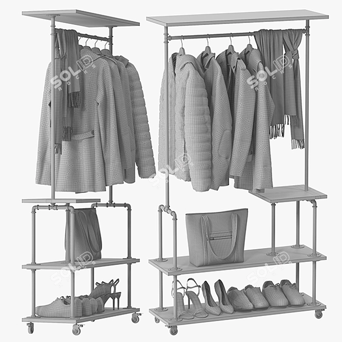 Urban Steel Clothing Rack 3D model image 5