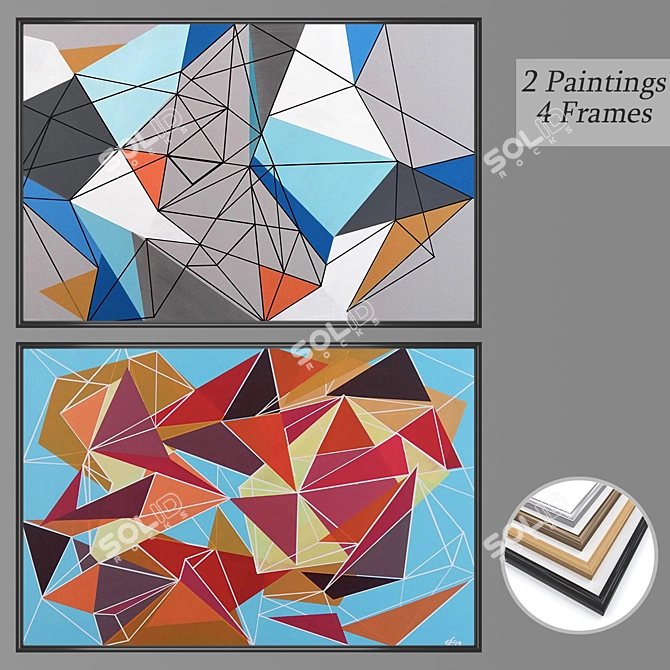 Versatile Set of Wall Paintings with Frames 3D model image 1