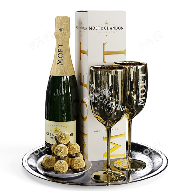 Elegant Champagne Service Tray 3D model image 1