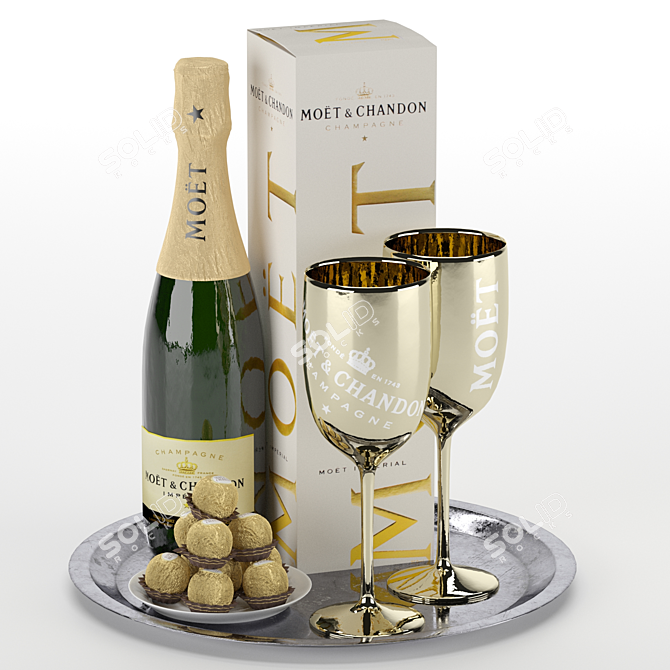 Elegant Champagne Service Tray 3D model image 3