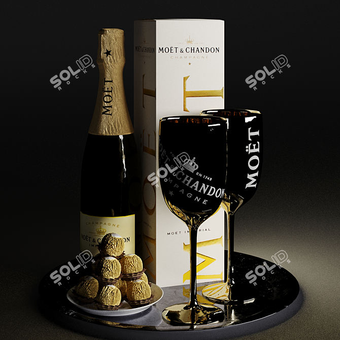 Elegant Champagne Service Tray 3D model image 4