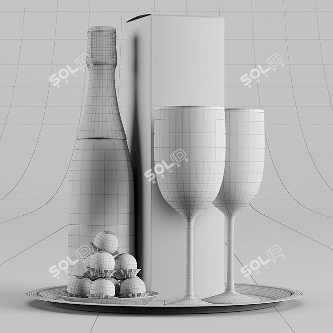 Elegant Champagne Service Tray 3D model image 5