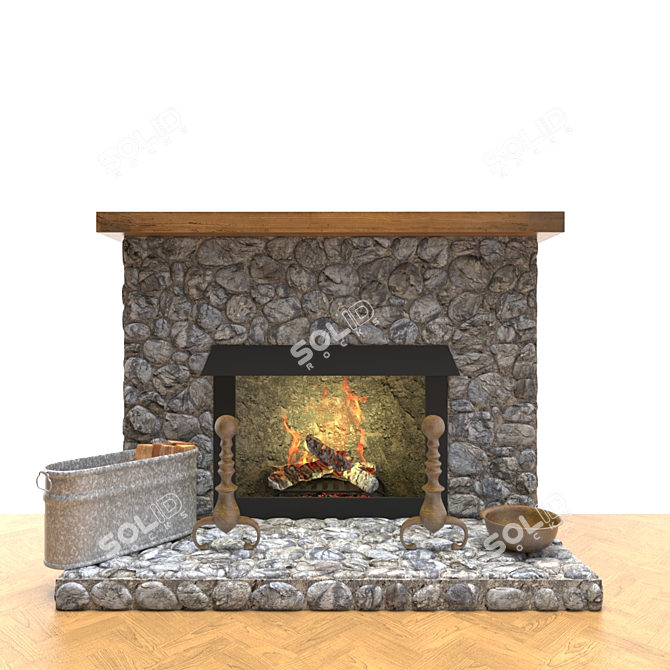 Elegant Stone Fireplace 3D model image 1