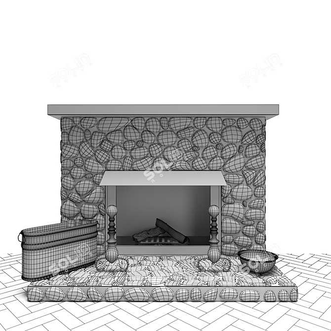 Elegant Stone Fireplace 3D model image 3