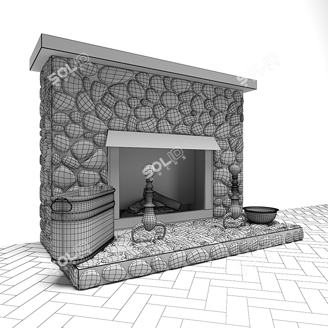 Elegant Stone Fireplace 3D model image 4