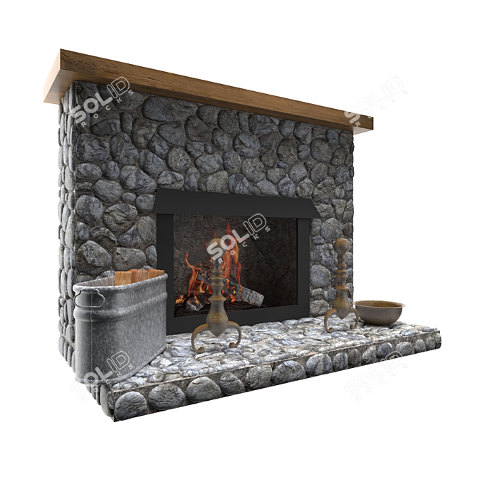 Elegant Stone Fireplace 3D model image 6