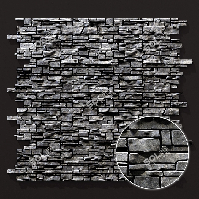 Rockface Clincer Brick Wall 3D model image 1