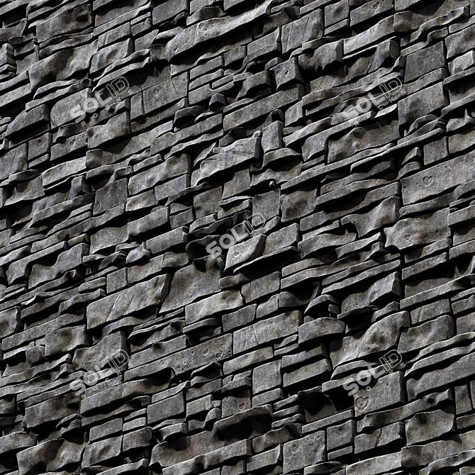 Rockface Clincer Brick Wall 3D model image 3