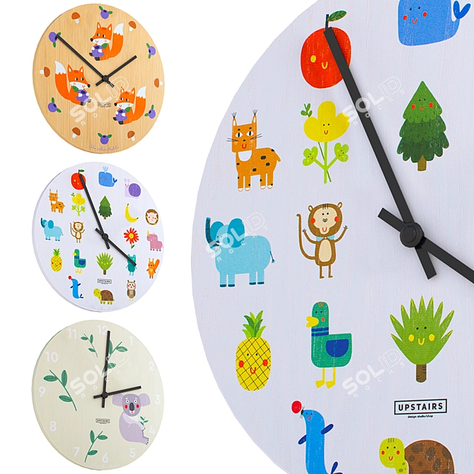 Upstairs Kids Wall Clock Set (3 pcs.) 3D model image 2