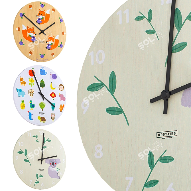 Upstairs Kids Wall Clock Set (3 pcs.) 3D model image 3