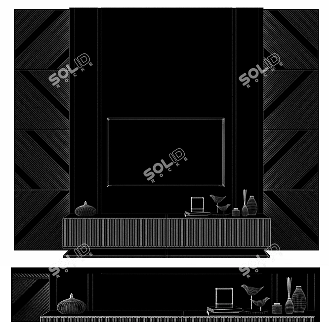 Elegant TV Wall with 55" Display 3D model image 3