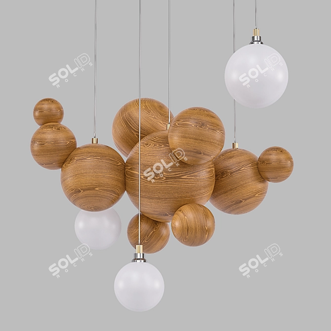 TrioSphere Wooden Pendant Light 3D model image 1